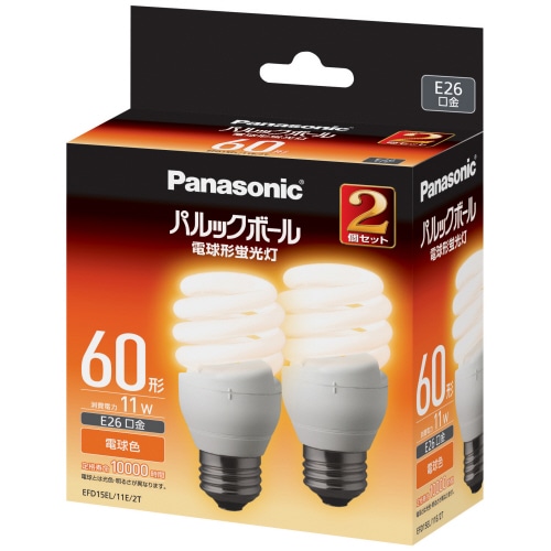 パナソニック パルックボール D形 60W形 E26 電球色 EFD15EL11E2T 1パック(2個)