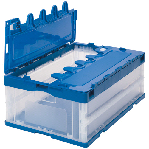 ＴＡＮＯＳＥＥ　折りたたみコンテナ　フタ一体型　アシストロック機能付　５５Ｌ　ダークブルー／透明　１台