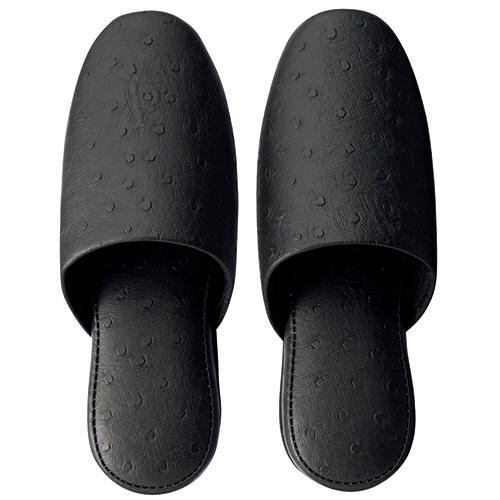 オーミケンシ オーストリッチ調レザースリッパ ブラック 1足