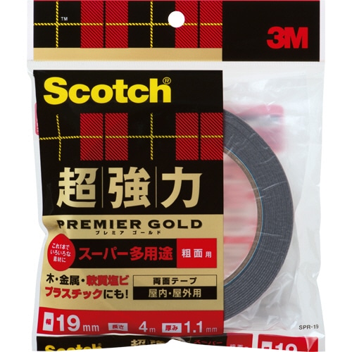 3M スコッチ 超強力両面テープ プレミアゴールド スーパー多用途 粗面用 19mm×4m SPR-19 1巻