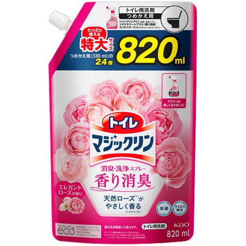 花王 トイレマジックリン 消臭・洗浄スプレー ツヤツヤコートプラス エレガントローズの香り つめかえ用 特大 820ml 1パック