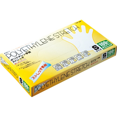川西工業 ポリエチレン手袋 ストレッチ S 2017S 1箱(100枚)