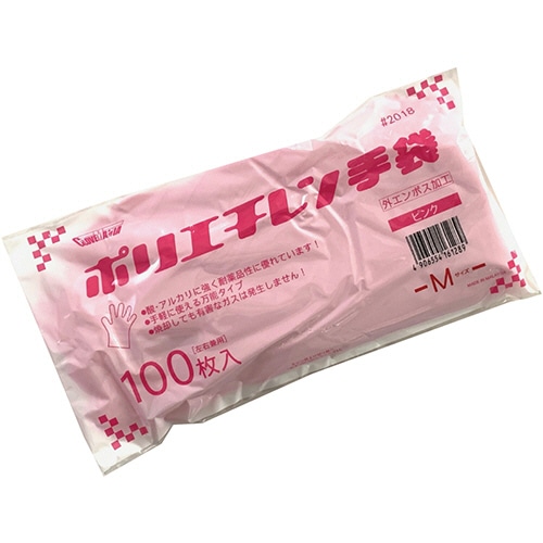 川西工業 ポリエチレン手袋 外エンボス エコノミー ピンク M #2018 1パック(100枚)