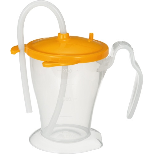 オオサキメディカル プラスハート ベッド柵にも掛けられる ストローカップ オレンジ 250mL 1個