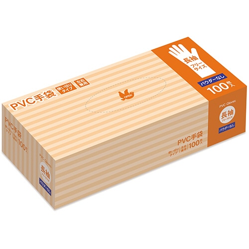 PVC手袋 パウダーなし 長袖 フリーサイズ 1箱(100枚)