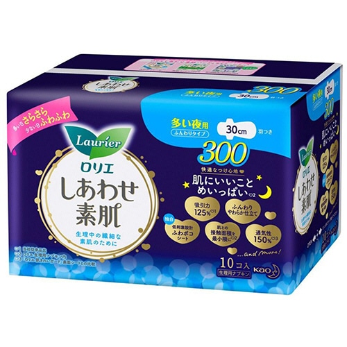 花王 ロリエ しあわせ素肌 ふんわりタイプ 多い夜用30cm 羽つき 1パック(10個)