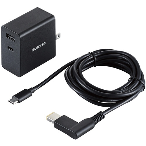 エレコム GaN PD対応AC充電器(PD45W+7.5W/Type-Cケーブル付属+USBポート) ブラック ACDC-PD09525BK 1個