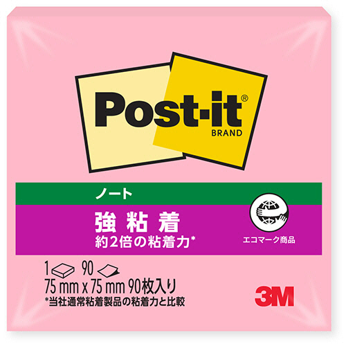３Ｍ　ポスト・イット　強粘着ノート　再生紙　７５×７５ｍｍ　ポジティブリィピンク　６５４ＳＳ－ＰＰＫ　１冊