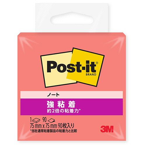 ３Ｍ　ポスト・イット　強粘着ノート　７５×７５ｍｍ　グアバ　６５４ＳＳ－ＧＵ　１冊