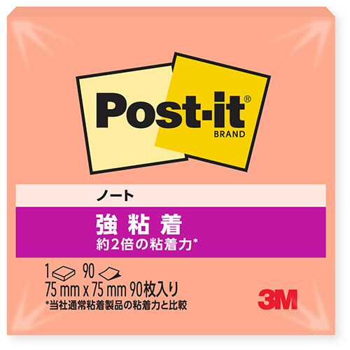 ３Ｍ　ポスト・イット　強粘着ノート　７５×７５ｍｍ　パパイヤフィズ　６５４ＳＳ－ＦＺ　１冊
