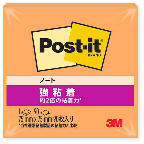 ３Ｍ　ポスト・イット　強粘着ノート　７５×７５ｍｍ　バイタルオレンジ　６５４ＳＳ－ＶＯ　１冊