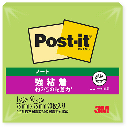 ３Ｍ　ポスト・イット　強粘着ノート　再生紙　７５×７５ｍｍ　ライトグリーン　６５４ＳＳ－ＬＥ　１冊