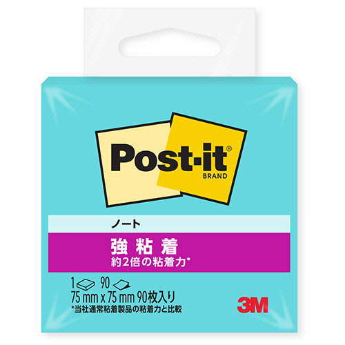 ３Ｍ　ポスト・イット　強粘着ノート　７５×７５ｍｍ　アクアスプラッシュ　６５４ＳＳ－ＡＱ　１冊