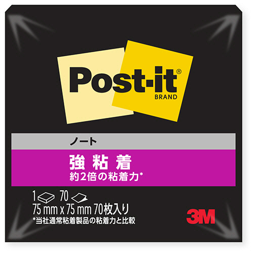 ３Ｍ　ポスト・イット　強粘着ノート　７５×７５ｍｍ　ブラック　６５４ＳＳ－ＢＫ　１冊