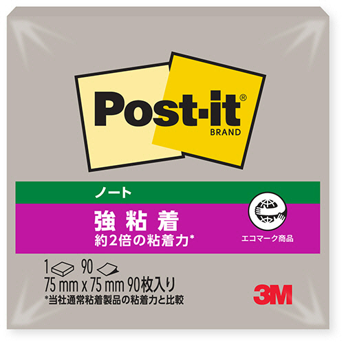３Ｍ　ポスト・イット　強粘着ノート　再生紙　７５×７５ｍｍ　ぺブルグレー　６５４ＳＳ－ＧＰ　１冊