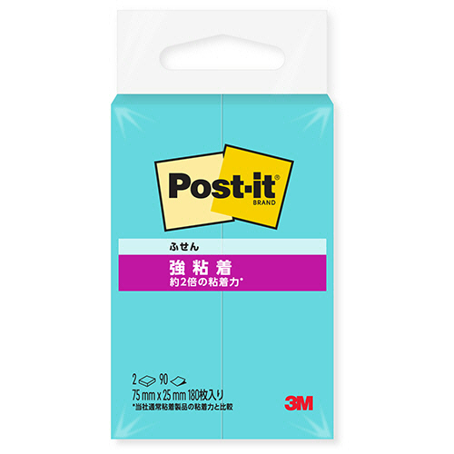 ３Ｍ　ポスト・イット　強粘着ふせん　７５×２５ｍｍ　アクアスプラッシュ　５００ＳＳ－ＡＱ　１パック（２冊）