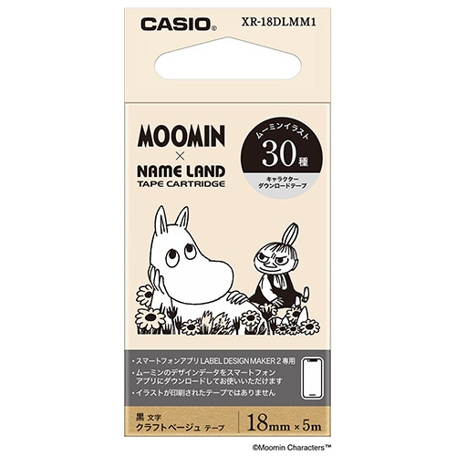 カシオ　ＮＡＭＥ　ＬＡＮＤ　キャラクターダウンロードテープ　１８ｍｍ×５ｍ　ベージュ／黒文字　ＸＲ－１８ＤＬＭＭ１　１個