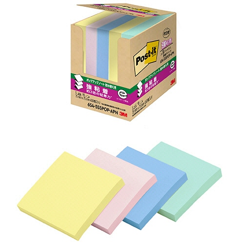 ３Ｍ　ポスト・イット　強粘着ポップアップノート　詰替用　７５×７５ｍｍ　４色　６５４－５ＳＳＰＯＰ－ＡＰＮ　１パック（５冊）