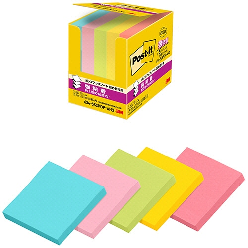 ３Ｍ　ポスト・イット　強粘着ポップアップノート　詰替用　７５×７５ｍｍ　５色　６５４－５ＳＳＰＯＰ－ＡＮ２　１パック（５冊）