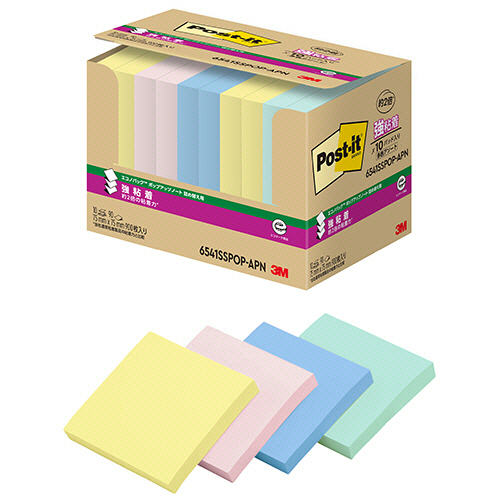 ３Ｍ　ポスト・イット　エコノパック　強粘着ポップアップノート　詰替用　７５×７５ｍｍ　４色　６５４１ＳＳＰＯＰ－ＡＰＮ　１パック（１０冊）