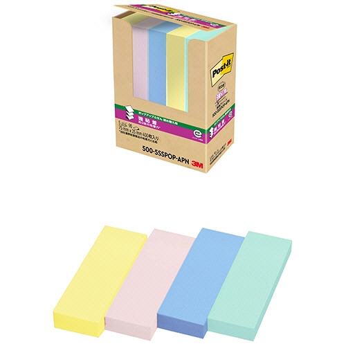 ３Ｍ　ポスト・イット　強粘着ポップアップふせん　詰替用　７５×２５ｍｍ　４色　５００－５ＳＳＰＯＰ－ＡＰＮ　１パック（５冊）