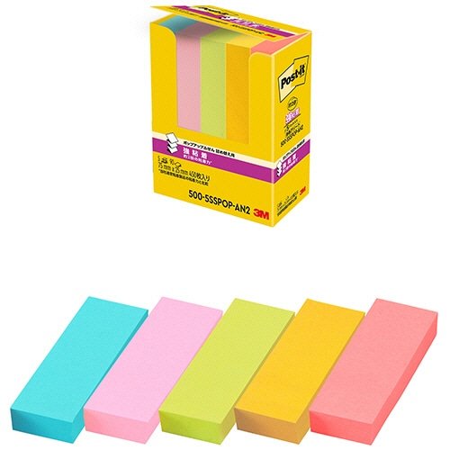 ３Ｍ　ポスト・イット　強粘着ポップアップふせん　詰替用　７５×２５ｍｍ　５色　５００－５ＳＳＰＯＰ－ＡＮ２　１パック（５冊）