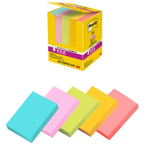 ３Ｍ　ポスト・イット　強粘着ポップアップノート　詰替用　７５×５０ｍｍ　５色　６５６－５ＳＳＰＯＰ－ＡＮ２　１パック（５冊）