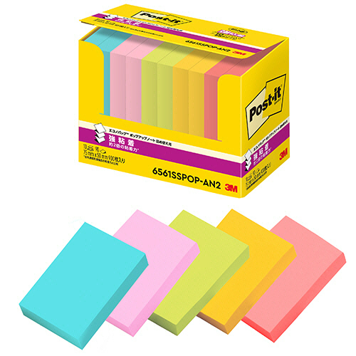 ３Ｍ　ポスト・イット　エコノパック　強粘着ポップアップノート　詰替用　７５×５０ｍｍ　５色　６５６１ＳＳＰＯＰ－ＡＮ２　１パック（１０冊）