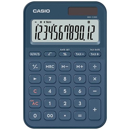 カシオ　カラフル電卓　１２桁　ミニジャストタイプ　ネイビー　ＭＷ－Ｃ２０Ｄ－ＮＹ－Ｎ　１台