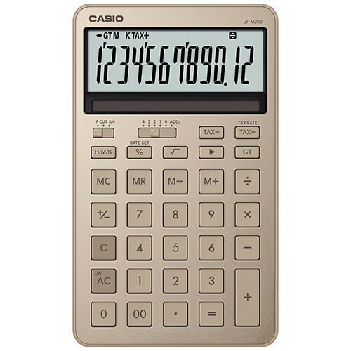 カシオ　スタイリッシュ電卓　１２桁　ジャストタイプ　シャイニーゴールド　ＪＦ－Ｍ２００－ＧＤ－Ｎ　１台