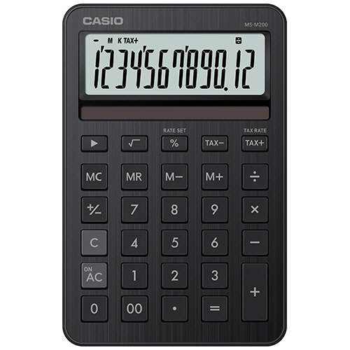 カシオ　スタイリッシュ電卓　１２桁　ミニジャストタイプ　アイアンブラック　ＭＳ－Ｍ２００－ＢＫ－Ｎ　１台