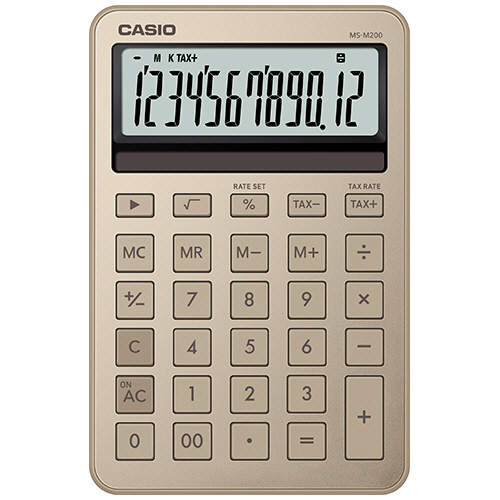 カシオ　スタイリッシュ電卓　１２桁　ミニジャストタイプ　シャイニーゴールド　ＭＳ－Ｍ２００－ＧＤ－Ｎ　１台