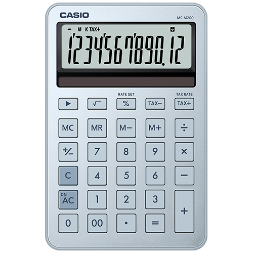 カシオ　スタイリッシュ電卓　１２桁　ミニジャストタイプ　アイスブルー　ＭＳ－Ｍ２００－ＢＵ－Ｎ　１台