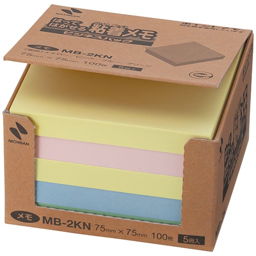 ニチバン　ポイントメモ　再生紙　ビジネスパック　７５×７５ｍｍ　混色　ＭＢ－２ＫＮ　１パック（５冊）