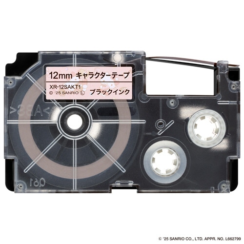 カシオ　ＮＡＭＥ　ＬＡＮＤ　サンリオキャラクターテープ　１２ｍｍ×３ｍ　ハローキティ／黒文字　ＸＲ－１２ＳＡＫＴ１　１個