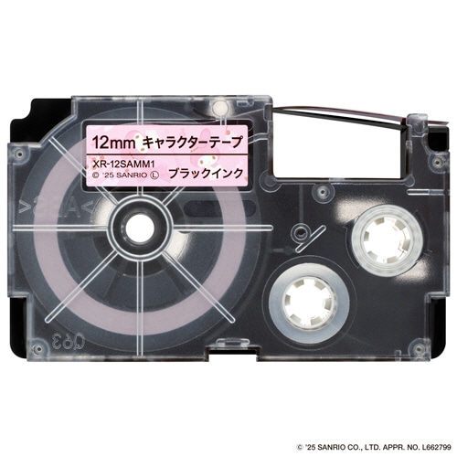 カシオ　ＮＡＭＥ　ＬＡＮＤ　サンリオキャラクターテープ　１２ｍｍ×３ｍ　マイメロディ／黒文字　ＸＲ－１２ＳＡＭＭ１　１個