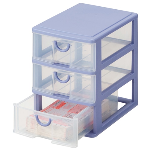 サンコープラスチック エルピス A5 深型3段 ストーンブルー A-530 1台