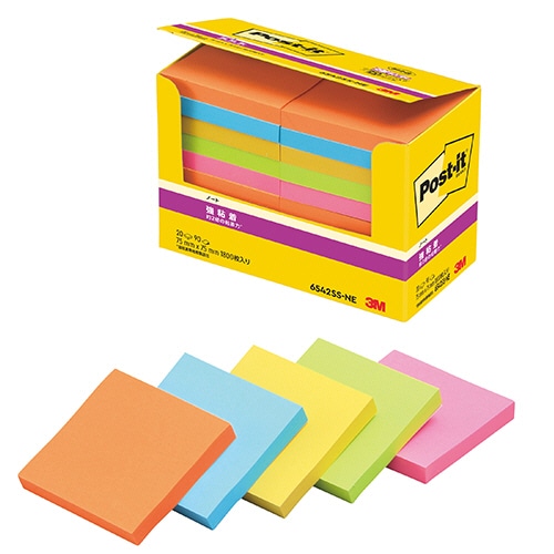 3M ポスト・イット パワーパック 強粘着ノート 75×75mm ネオンカラー5色 6542SS-NE 1パック(20冊)