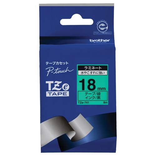 ブラザー ピータッチ TZeテープ ラミネートテープ 18mm 緑/黒文字 TZE-741 1個