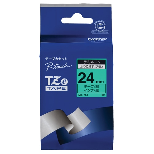 ブラザー ピータッチ TZeテープ ラミネートテープ 24mm 緑/黒文字 TZE-751 1個