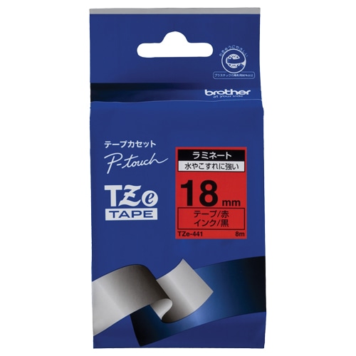 ブラザー ピータッチ TZeテープ ラミネートテープ 18mm 赤/黒文字 TZE-441 1個