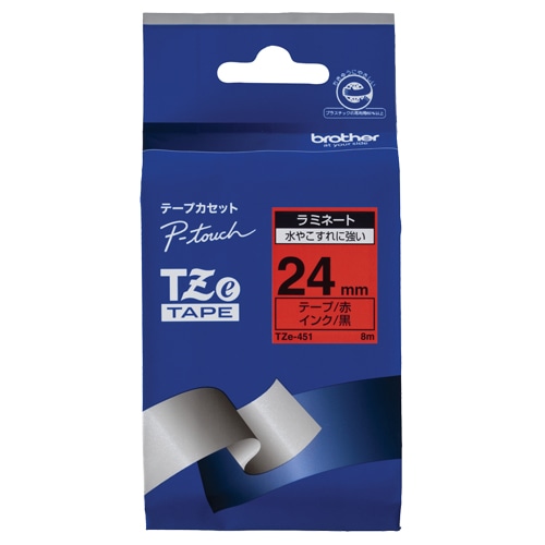 ブラザー ピータッチ TZeテープ ラミネートテープ 24mm 赤/黒文字 TZE-451 1個