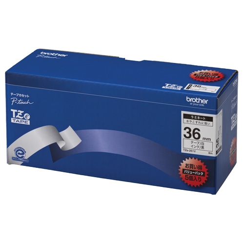 ブラザー ピータッチ TZeテープ ラミネートテープ 36mm 白/黒文字 業務用パック TZE-261V 1パック(5個)