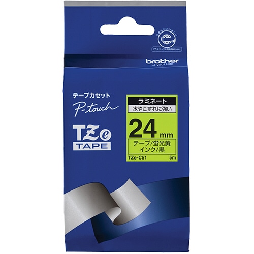 ブラザー　ピータッチ　ＴＺｅテープ（蛍光カラー）　２４ｍｍ　蛍光黄／黒文字　ＴＺＥ－Ｃ５１　１個