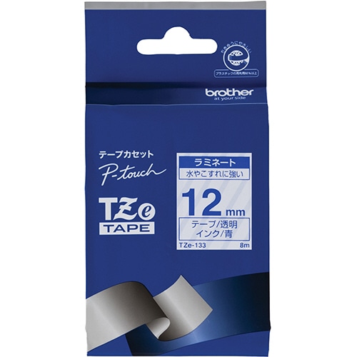 ブラザー　ピータッチ　ＴＺｅテープ　ラミネートテープ　１２ｍｍ　透明／青文字　ＴＺＥ－１３３　１個