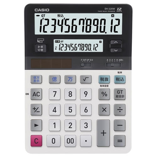 カシオ ツイン液晶電卓 ミエ2くん 12桁+12桁 デスクタイプ DV-220W-N 1台
