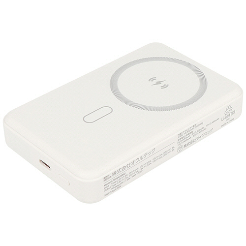 オウルテック　準固体電池採用　マグネットモバイルバッテリー　１００００ｍＡｈ　ホワイト　ＯＥＣ－ＬＰＢ１００２５ＭＧ－ＷＨ　１個
