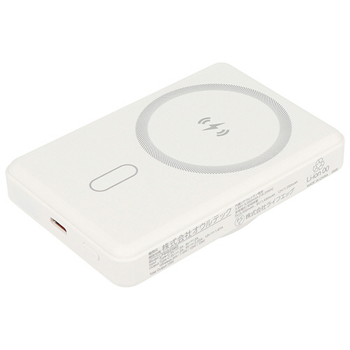 オウルテック　準固体電池採用　マグネットモバイルバッテリー　５０００ｍＡｈ　ホワイト　ＯＥＣ－ＬＰＢ５０２５ＭＧ－ＷＨ　１個