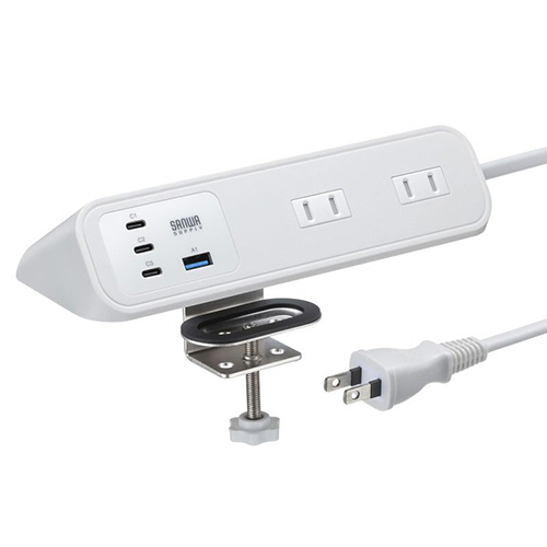 サンワサプライ　クランプ固定式タップ　２Ｐ・４個口＋Ｔｙｐｅ－Ｃ×３／ＵＳＢ－Ａ×１ポート　ホワイト（ＲｏＨＳ指令１０準拠）　ＴＡＰ－Ｂ１１４ＵＣ－２Ｗ　１個