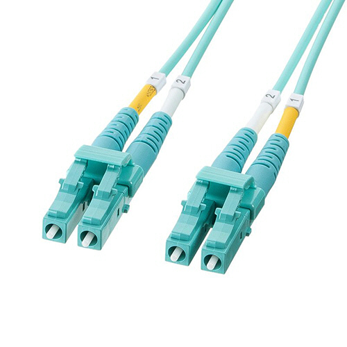 サンワサプライ　メガネ型光ファイバケーブル　ＬＣ×２－ＬＣ×２　１０ｍ　マルチモード５０μｍ　ＯＭ３　アクア（ＲｏＨＳ指令１０準拠）　ＨＫＢ－ＭＯＭ３ＬＣＬＣ－